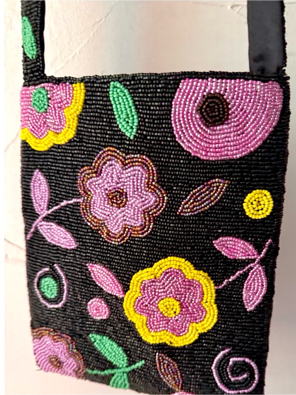 Vintage Beaded Purse Bag by Y & S Original Crossbody Floral Boho Zipper Artsy